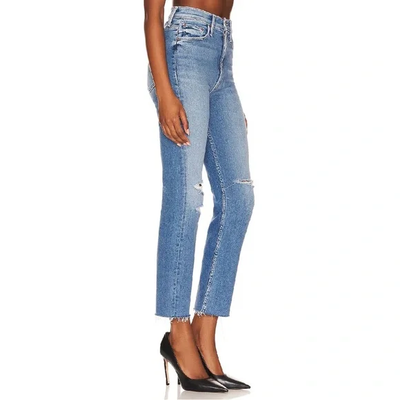 Mother High Waisted Rider Ankle Fray Straight Leg‎ Jeans in Party Like A Pirate